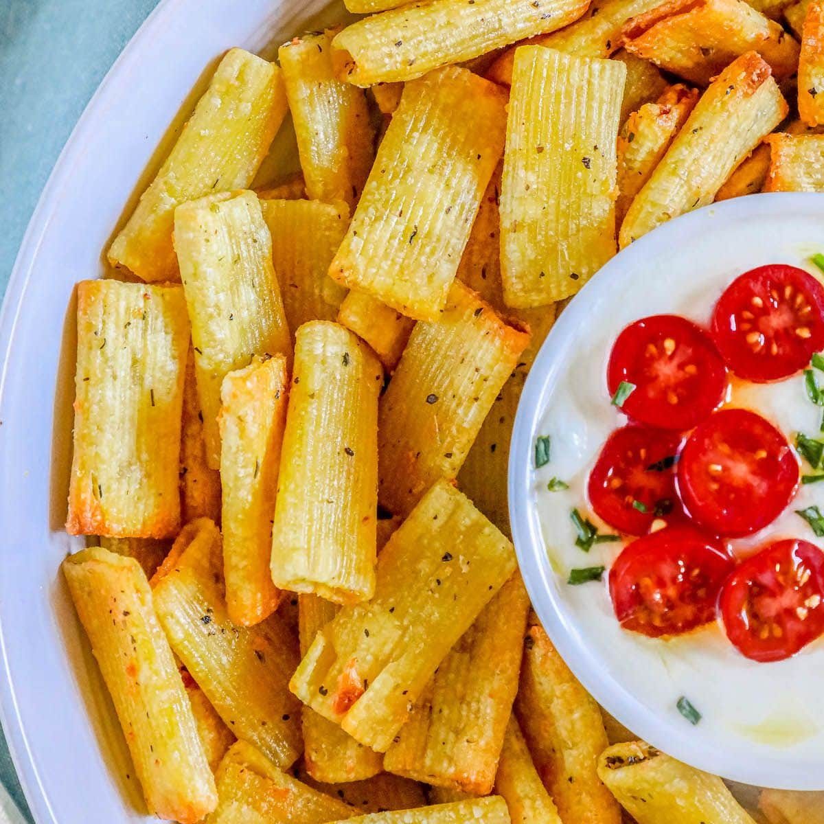 Air Fried Pasta Chips and Feta Dip