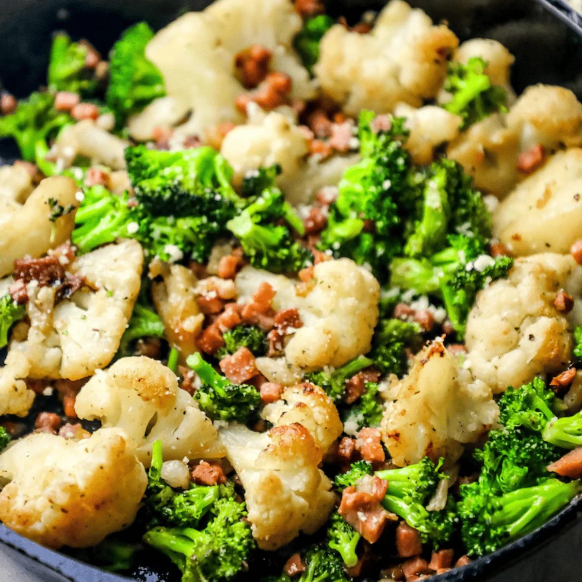 Bacon Parmesan Roasted Cauliflower and Broccoli