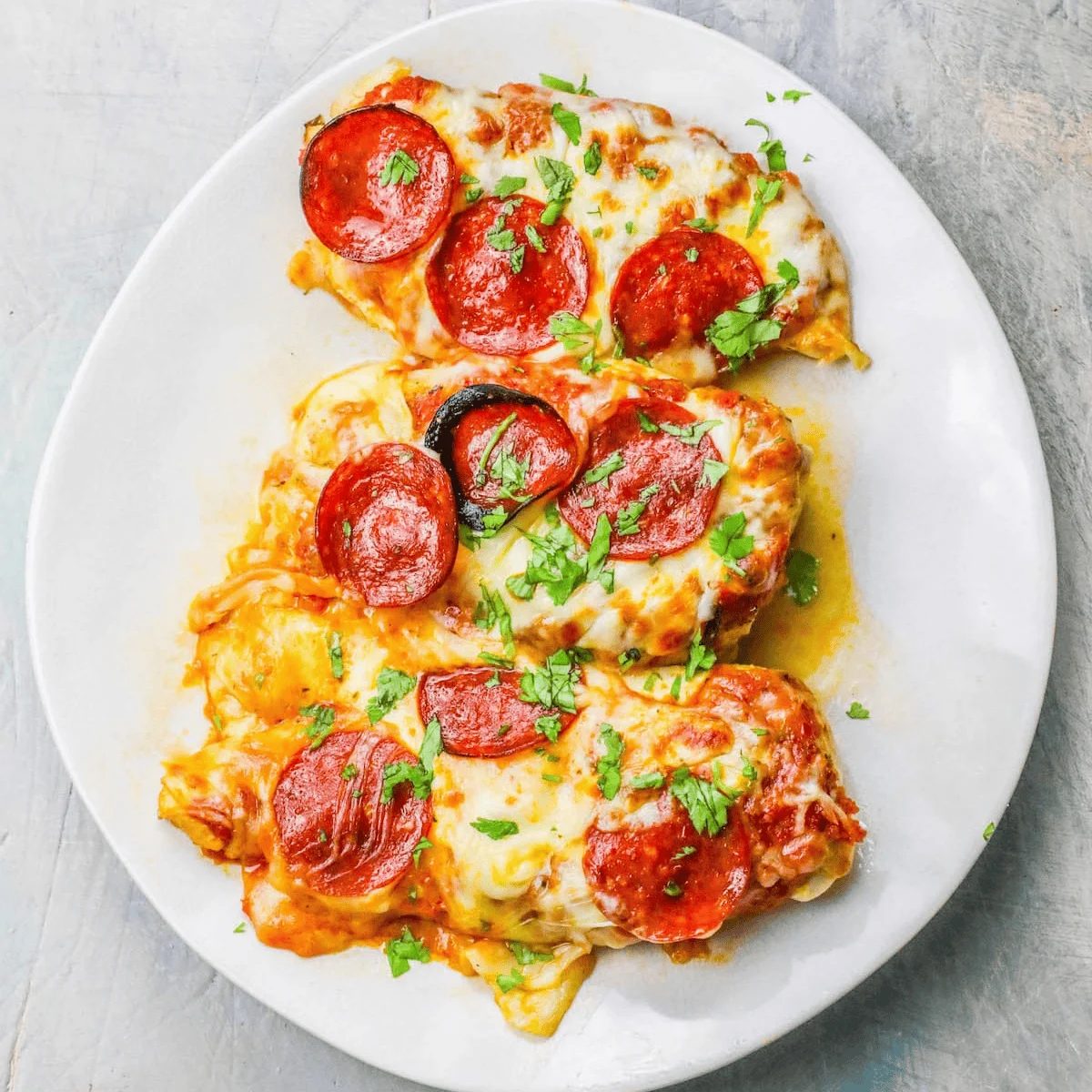 Keto Low Carb Cheesy Pizza Chicken