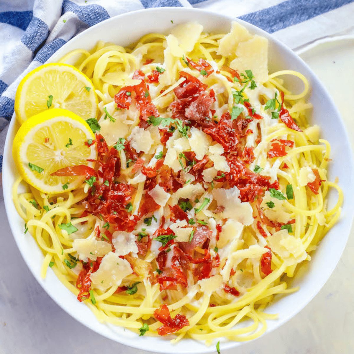 Creamy Lemon Linguine and Speck