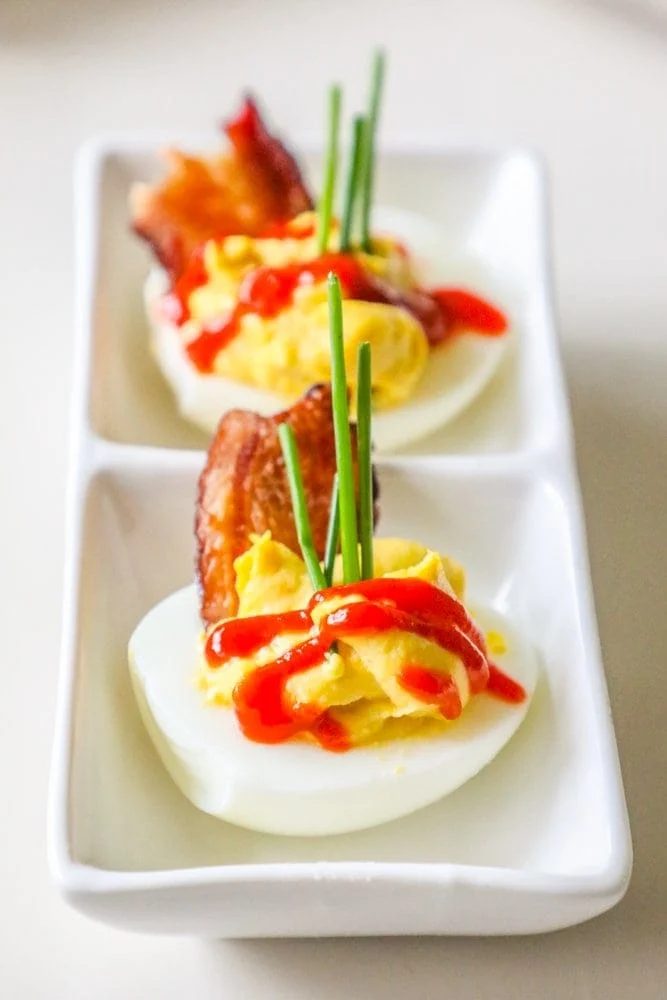 Bacon Sriracha Deviled Eggs