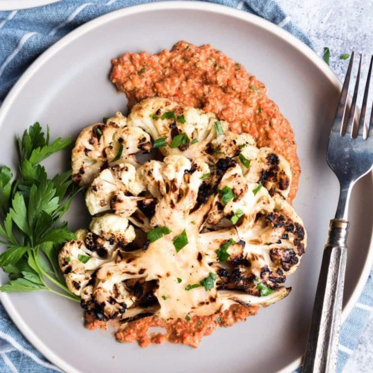 Cauliflower Steaks and Red Pepper Sauce