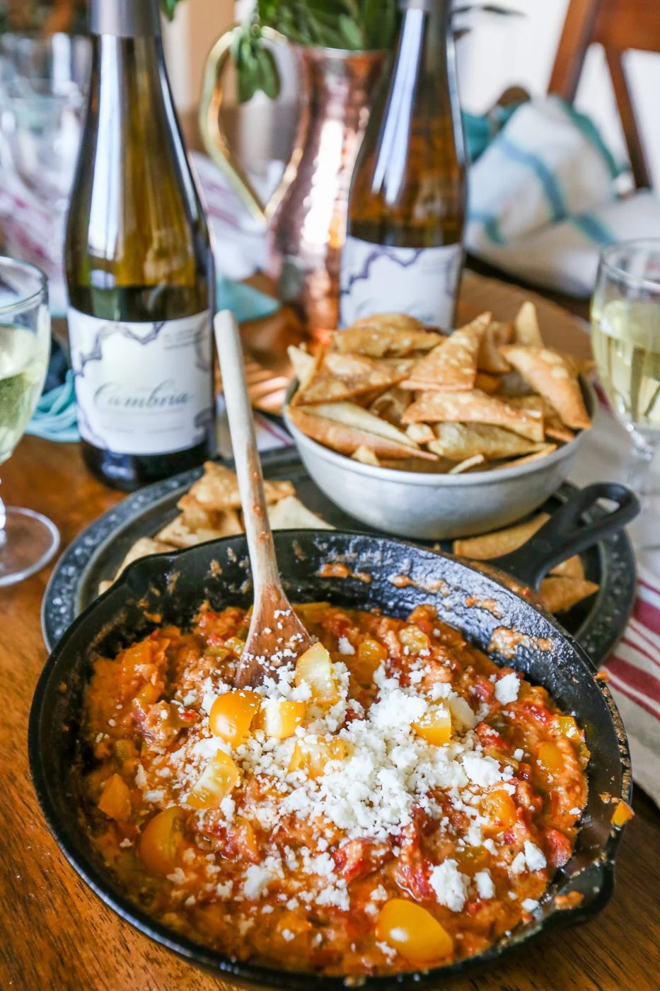 Homemade Tortilla Chips and Cheesy Green Chile Pepper Dip