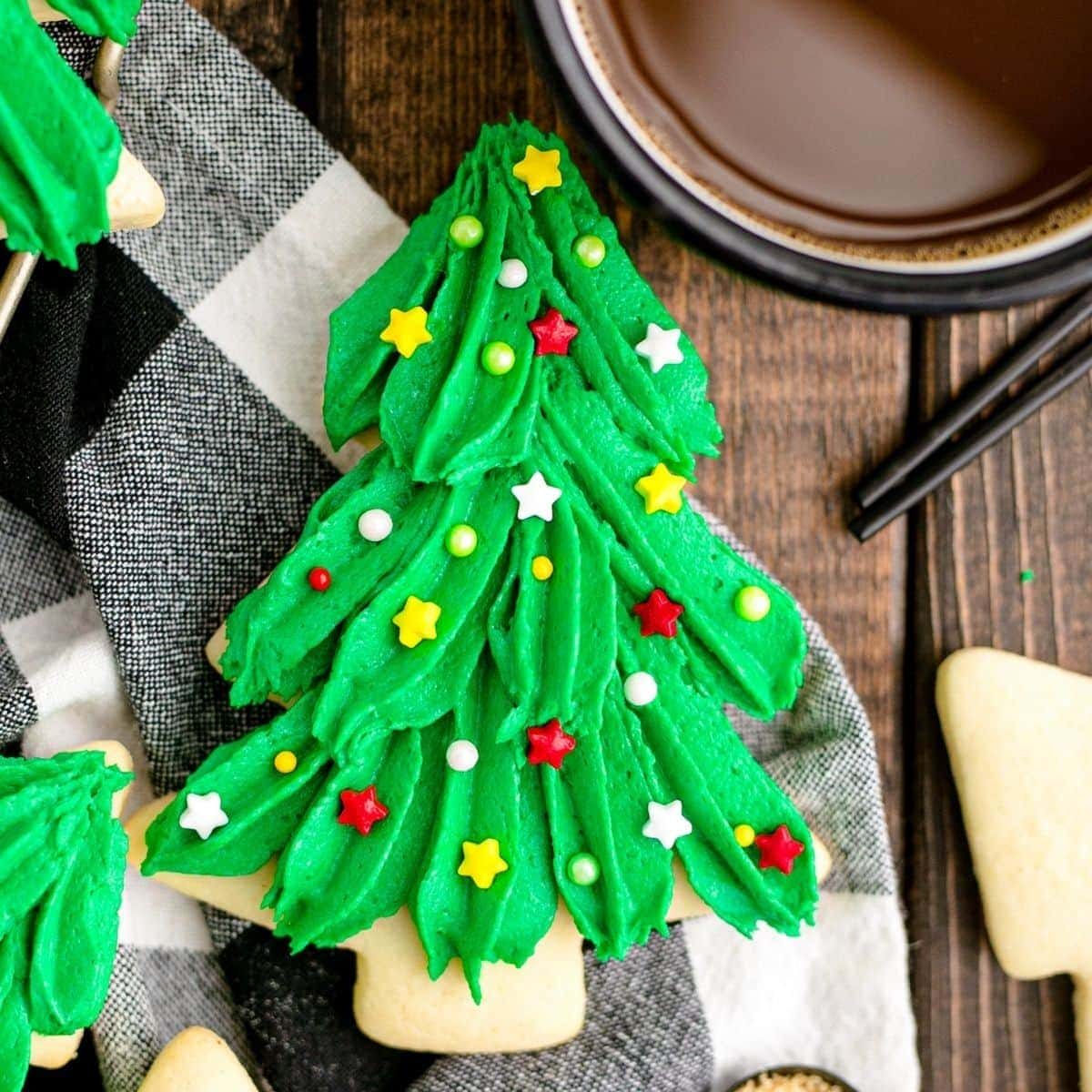 Iced Christmas Tree Shortbread Cookies