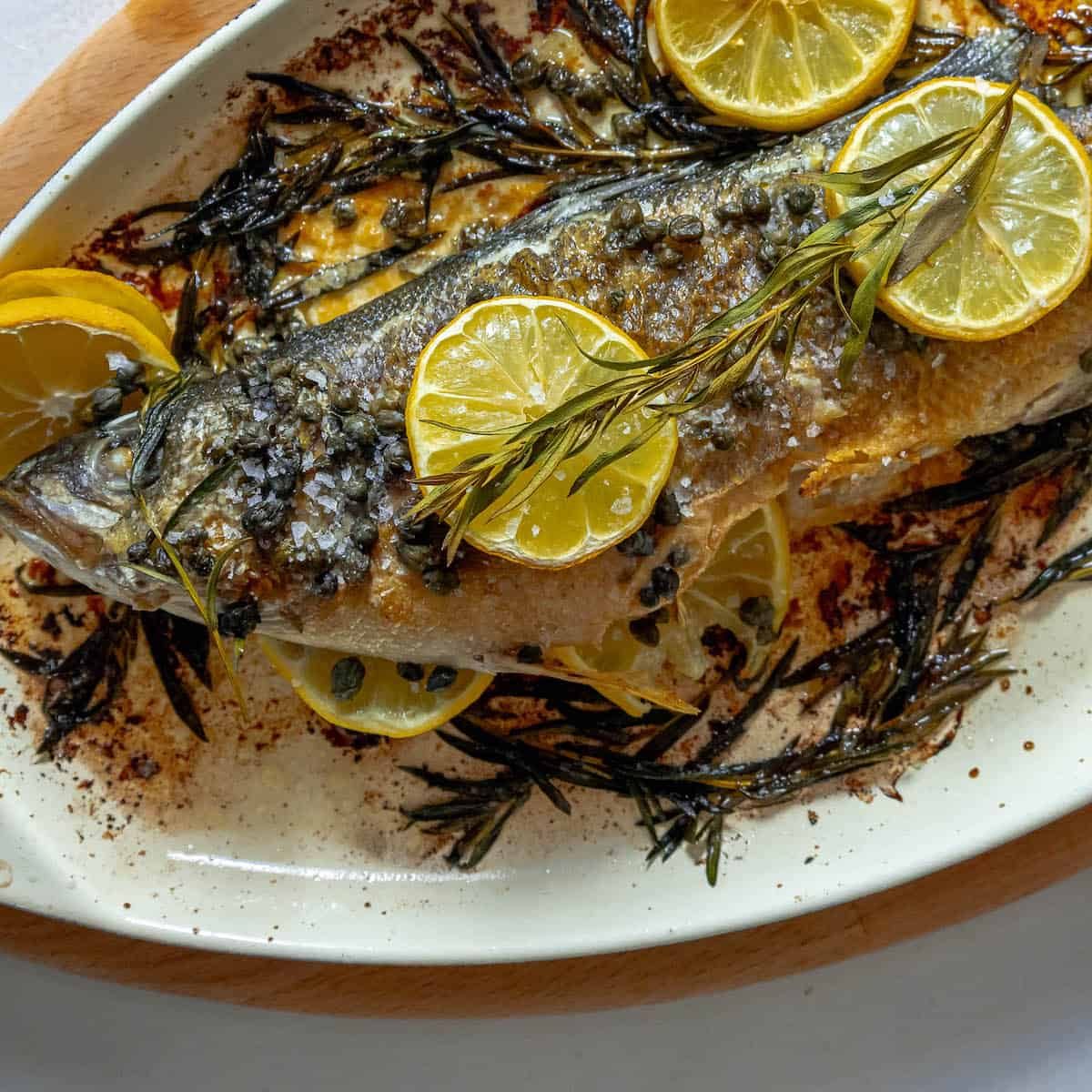 Lemon Caper Butter Roasted Branzino