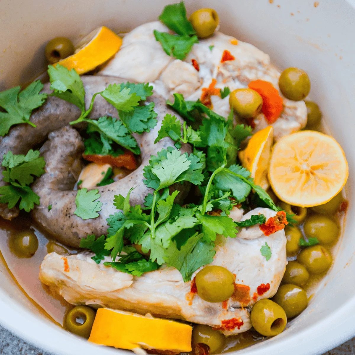 One Pot Chicken and Sausage, plus Olives