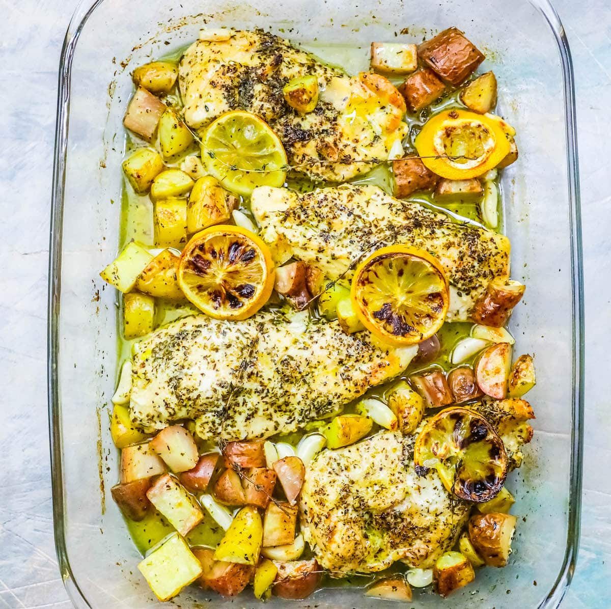 One Pot Garlic Lemon Roasted Chicken and Potatoes