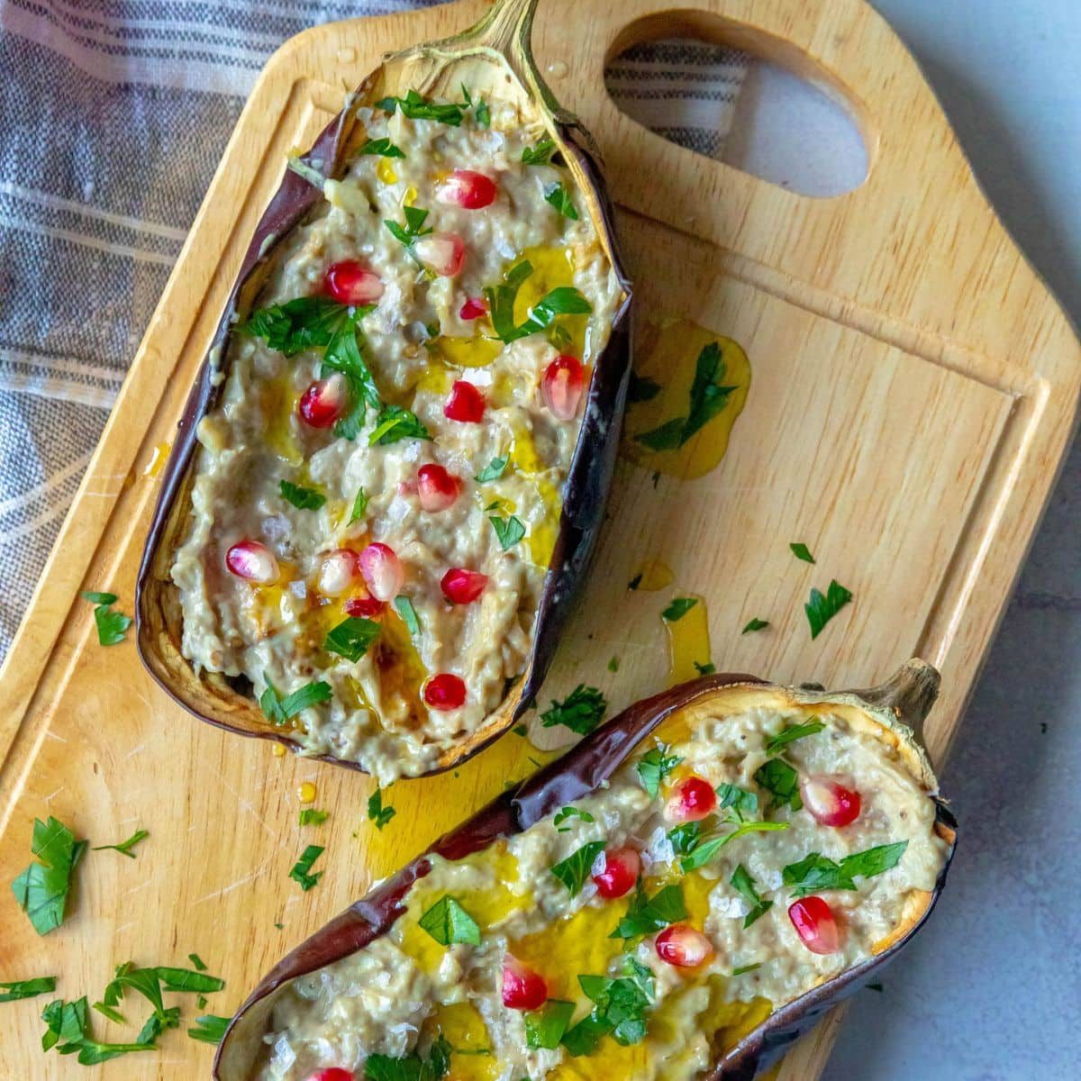 Roasted Tahini Pomegranate Eggplants