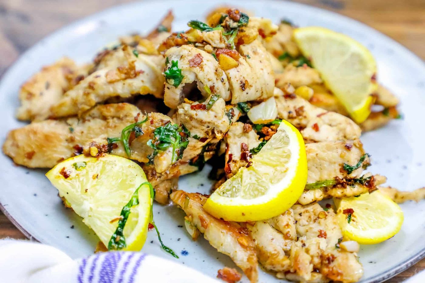Spicy Lemon and Garlic Pan Fried Chicken Strips