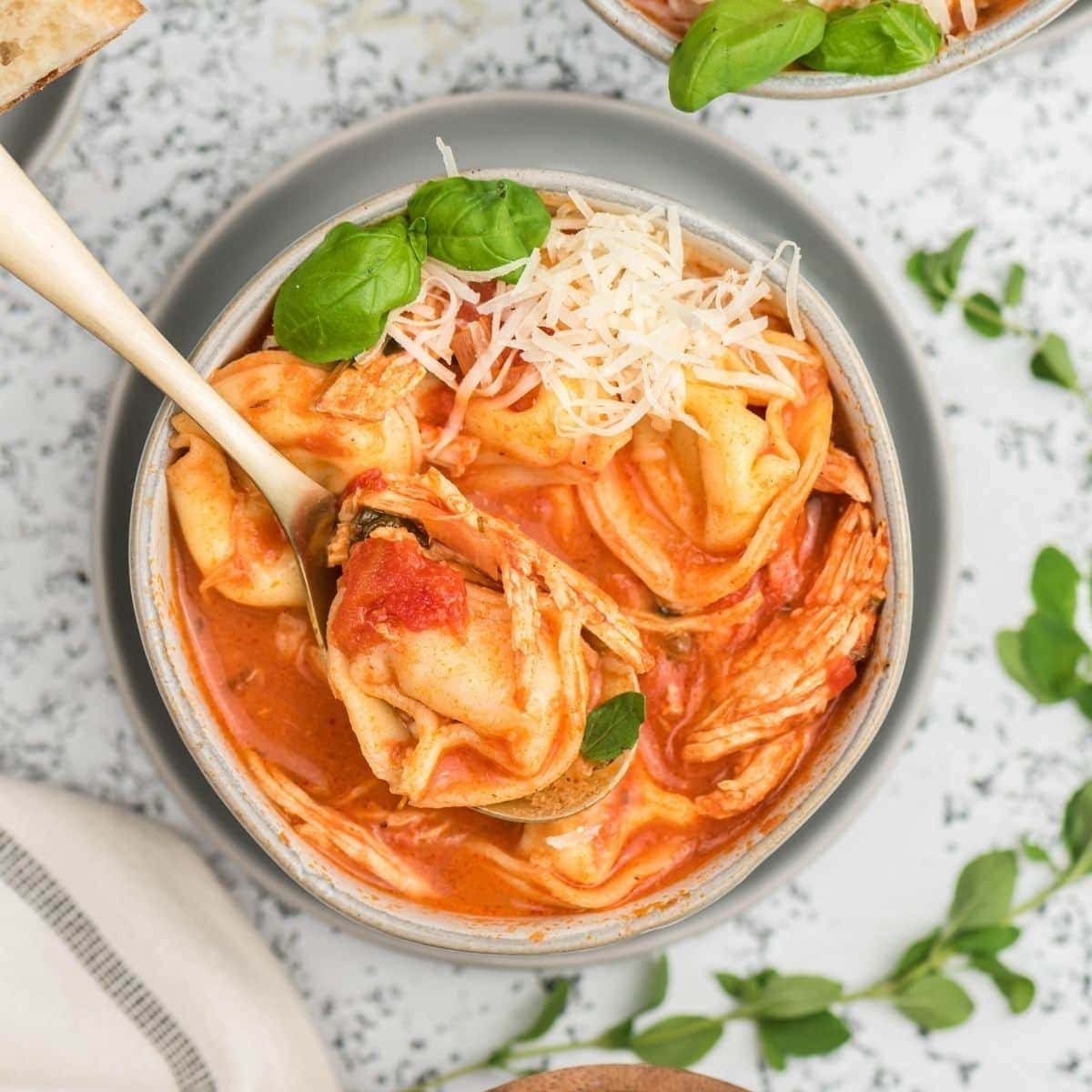 Tomato Basil Chicken Tortellini Soup
