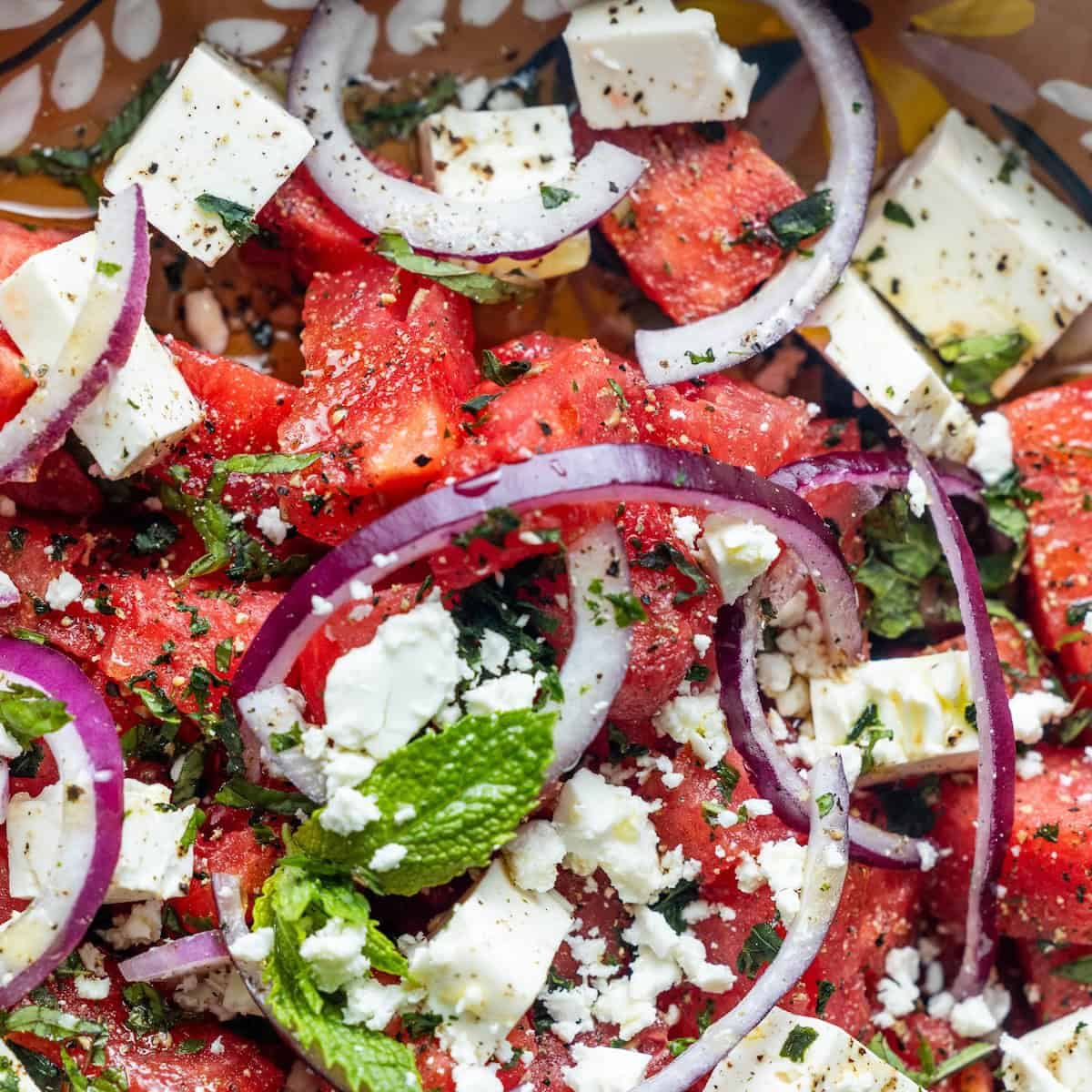 Watermelon Feta Salad and Mint and Basil